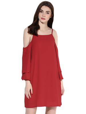 red cold shoulder ruffle dress - 14422056 - Standard Image - 2