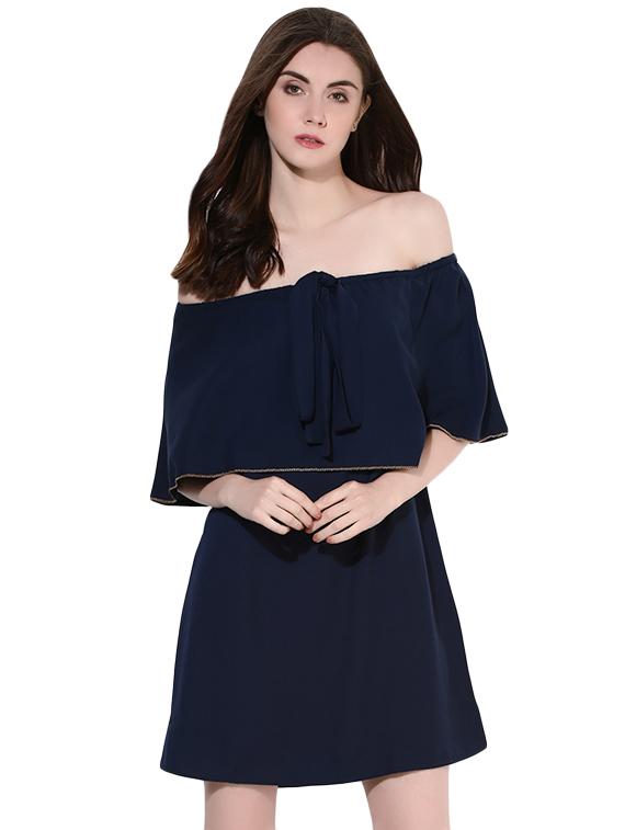 Navy blue off shoulder dress - 14422063 - Zoom Image - 2