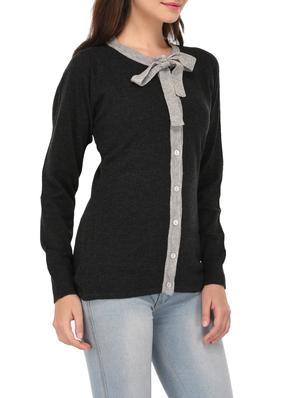 dark grey wool regular cardigan - 14422138 - Standard Image - 2