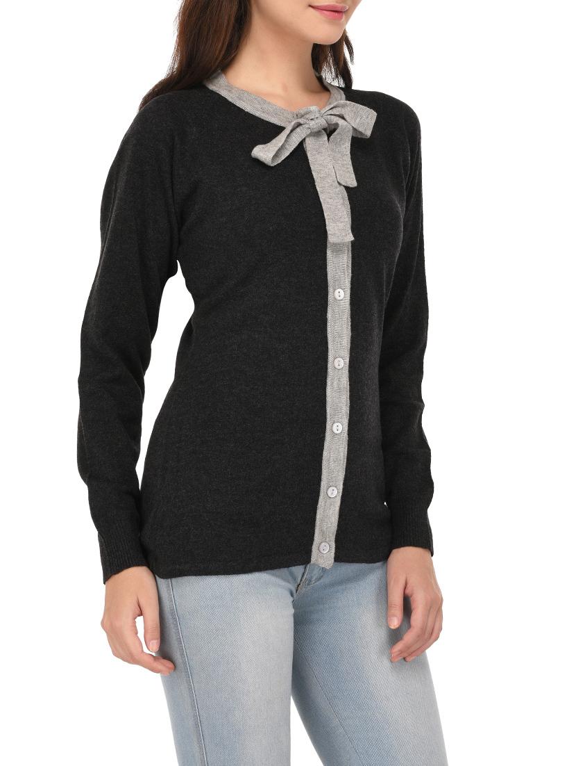 dark grey wool regular cardigan - 14422138 - Zoom Image - 2