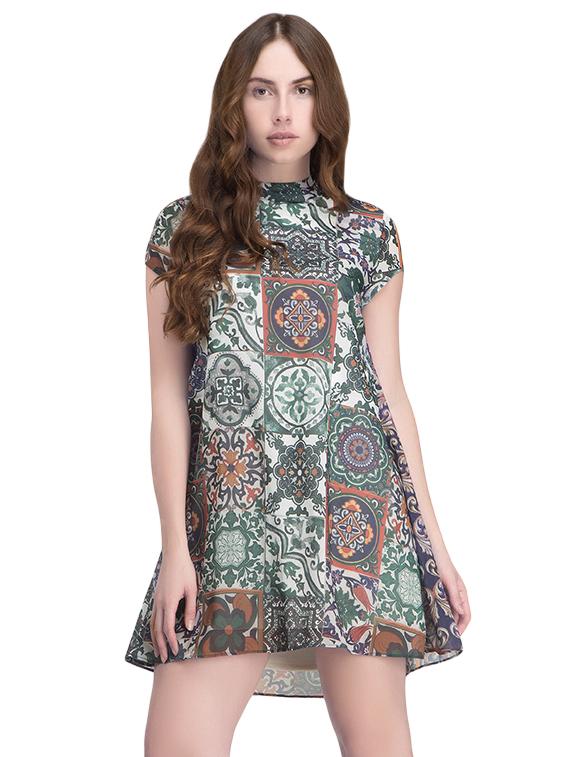 green printed a-line dress - 14422226 - Zoom Image - 2