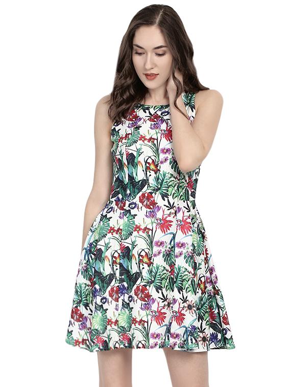 white floral fit & flare dress - 14422291 - Zoom Image - 2