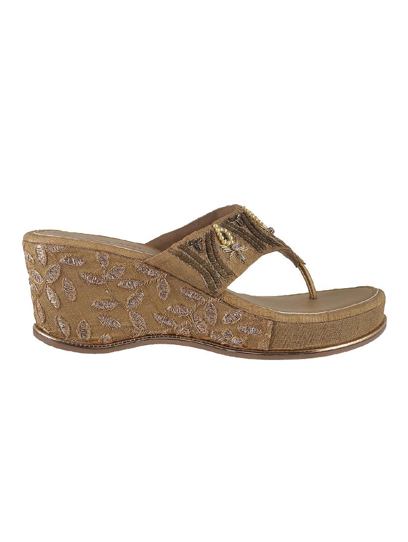 gold open thong wedge - 14423064 - Zoom Image - 2