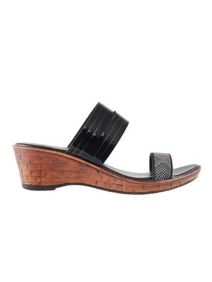 black pu slip on wedges - 14423220 - Standard Image - 2