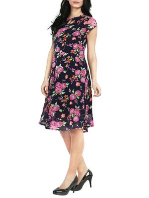 Black floral georgette a-line dress - 14423799 - Standard Image - 2