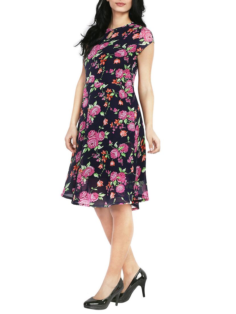 Black floral georgette a-line dress - 14423799 - Zoom Image - 2