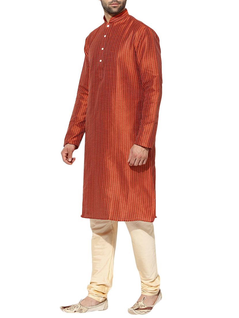 orange dupion long kurta - 14424882 - Zoom Image - 2