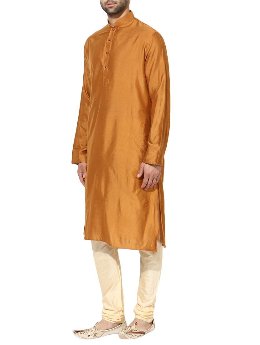 orange silk blend long kurta - 14424884 - Zoom Image - 2
