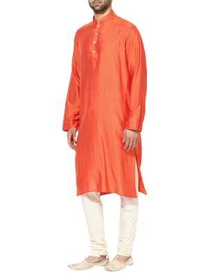 orange silk blend long kurta - 14424885 - Standard Image - 2