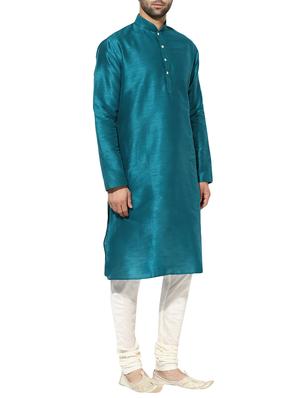 light blue dupion long kurta - 14424889 - Standard Image - 2