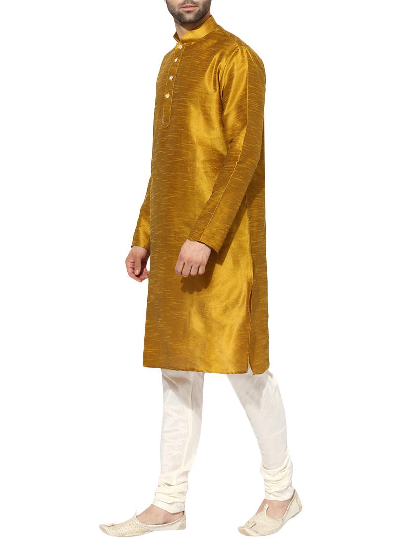 gold dupion long kurta - 14424890 - Zoom Image - 2