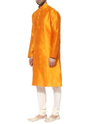 yellow dupion long kurta - 14424894 - Standard Image - 2