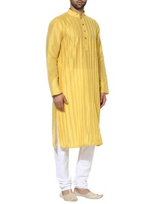 yellow dupion long kurta - 14424897 - Standard Image - 2