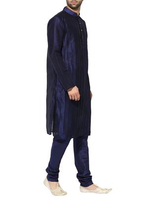 dark blue dupion long kurta - 14424898 - Standard Image - 2