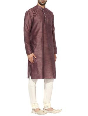 purple silk blend long kurta - 14424901 - Standard Image - 2