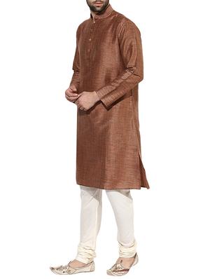 brown silk blend long kurta - 14424902 - Standard Image - 2