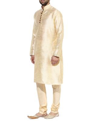 beige silk blend long kurta - 14424906 - Standard Image - 2