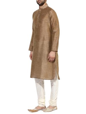 brown silk blend long kurta - 14424909 - Standard Image - 2