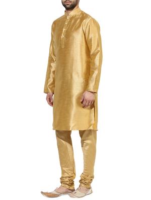 gold silk blend long kurta - 14424911 - Standard Image - 2