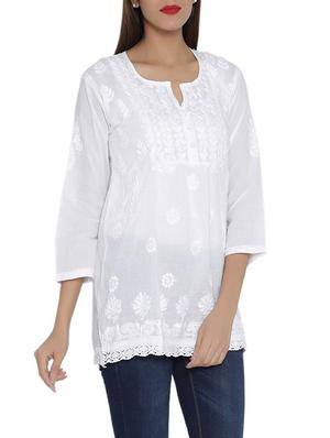 chikankari straight kurti - 14425141 - Standard Image - 2