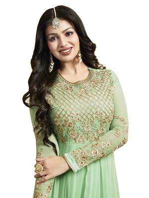 green faux georgette anarkali suits semistitched suit - 14425797 - Standard Image - 2