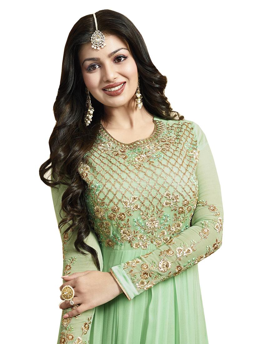 green faux georgette anarkali suits semistitched suit - 14425797 - Zoom Image - 2