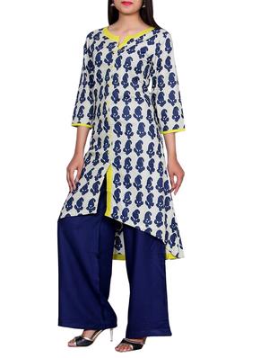 blue cotton high-low kurta - 14427130 - Standard Image - 2