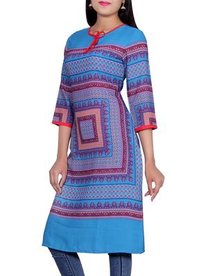 blue crepe straight kurta - 14427147 - Standard Image - 2