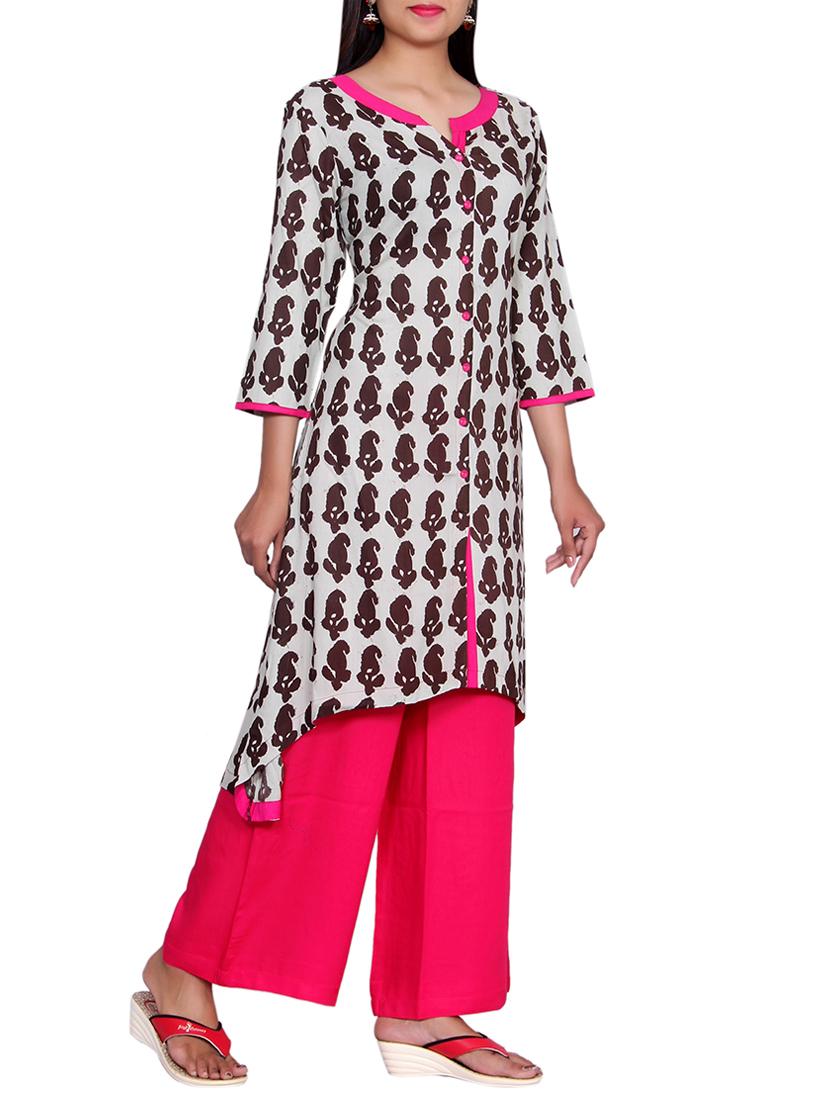 brown rayon high-low kurta - 14427153 - Zoom Image - 2
