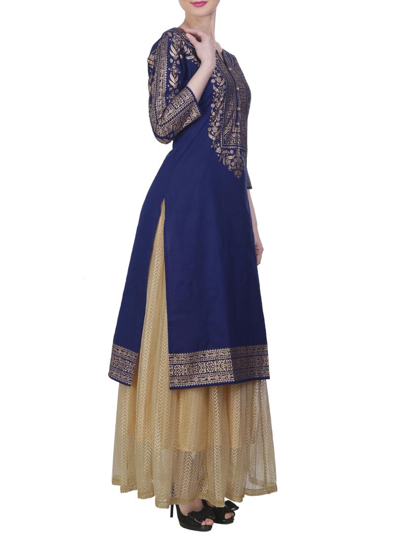 block printed long kurta - 14427581 - Zoom Image - 2