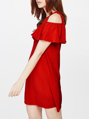 solid red ruffle dress - 14427744 - Standard Image - 2