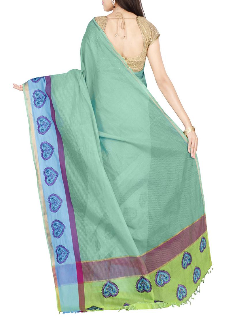 The Chennai Silks green plain saree with blouse - 14428994 - Zoom Image - 2