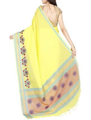 The Chennai Silks yellow embroidered saree with blouse - 14429002 - Standard Image - 2