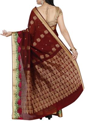 maroon cotton silk bordered saree with blouse - 14429023 - Standard Image - 2