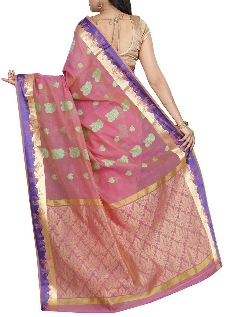 pink cotton silk woven saree with blouse - 14429024 - Zoom Image - 2