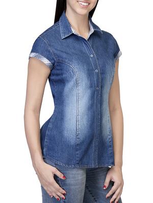 blue denim casual shirt - 14431464 - Standard Image - 2