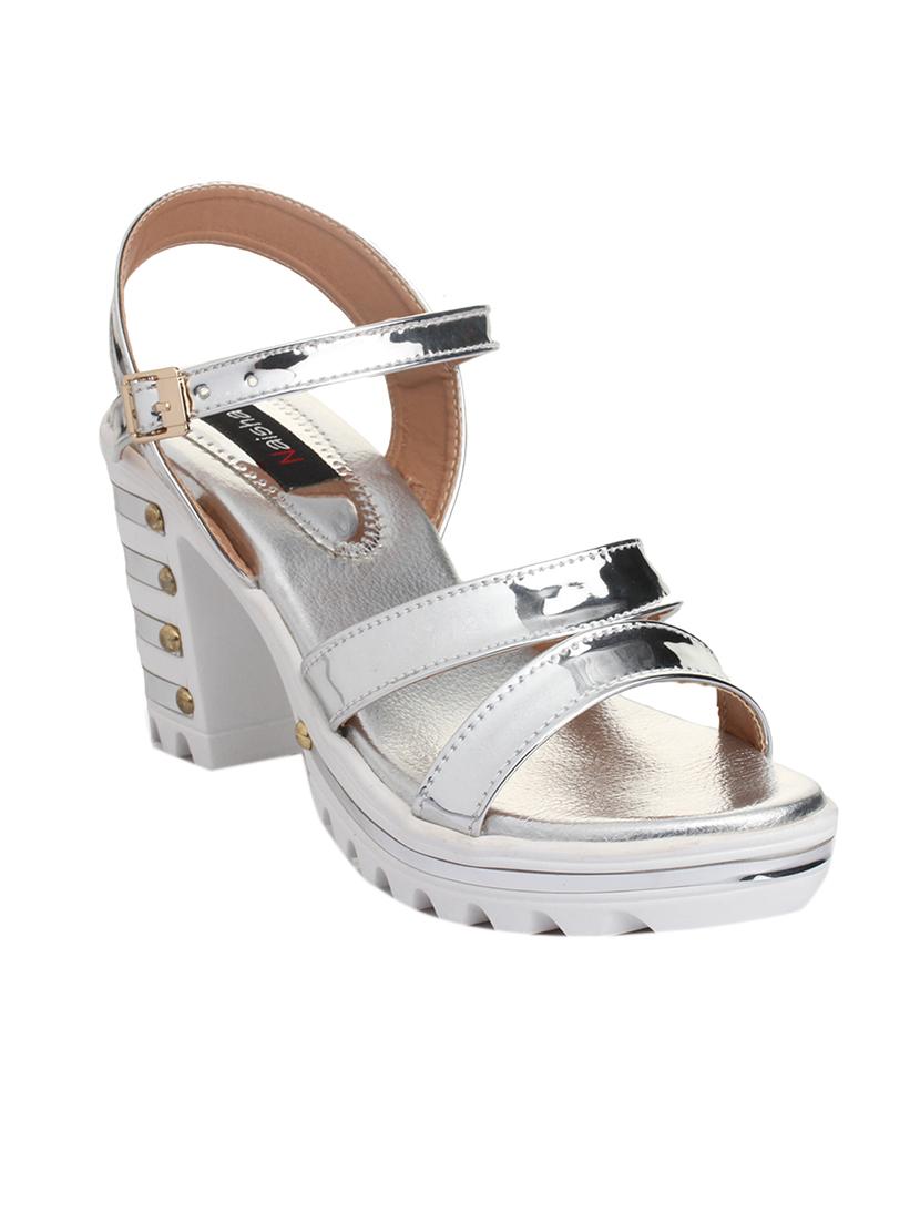 silver faux leather platforms sandals - 14432172 - Zoom Image - 2
