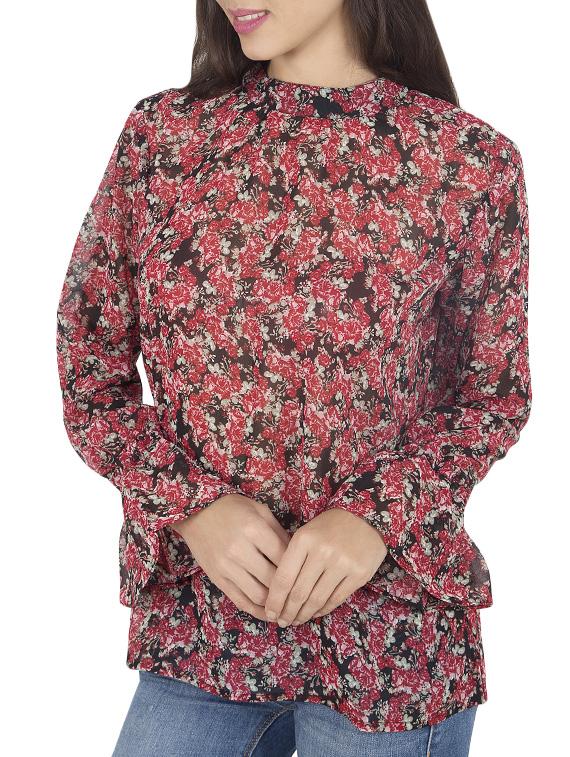 red floral georgette casual top - 14432694 - Zoom Image - 2