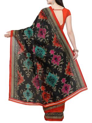 black cotton silk printed saree with blouse - 14433809 - Standard Image - 2