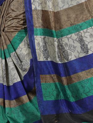 grey cotton silk printed saree with blouse - 14433810 - Standard Image - 2