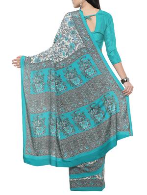 beige crepe printed saree with blouse - 14433822 - Standard Image - 2