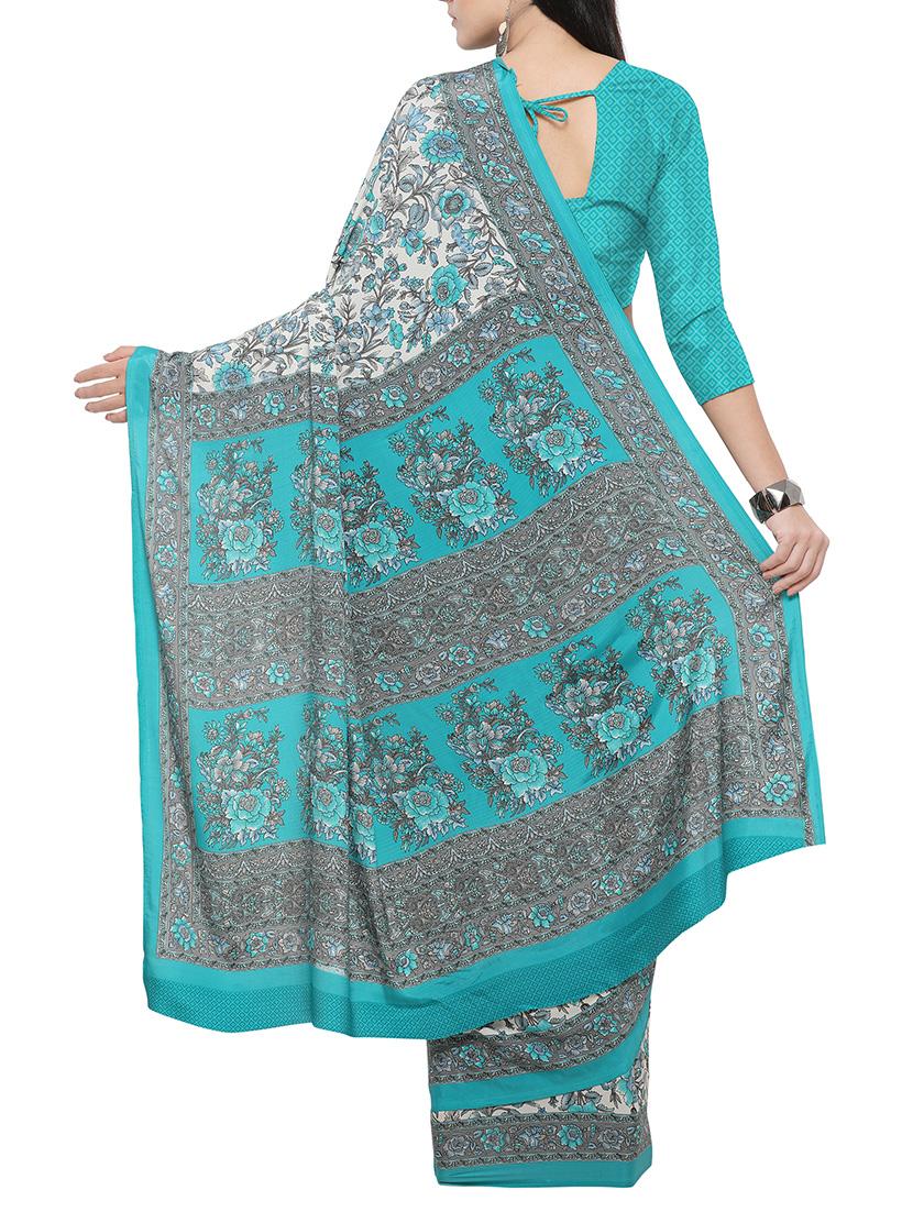 beige crepe printed saree with blouse - 14433822 - Zoom Image - 2