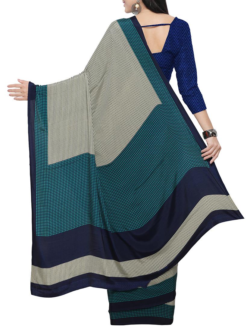 beige crepe printed saree with blouse - 14433826 - Zoom Image - 2