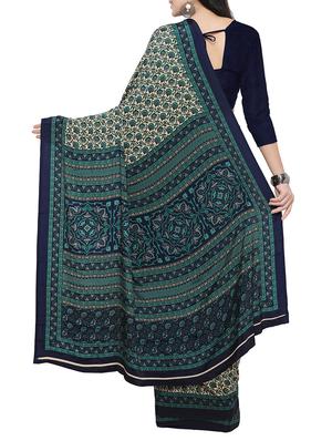 beige crepe printed saree with blouse - 14433828 - Standard Image - 2