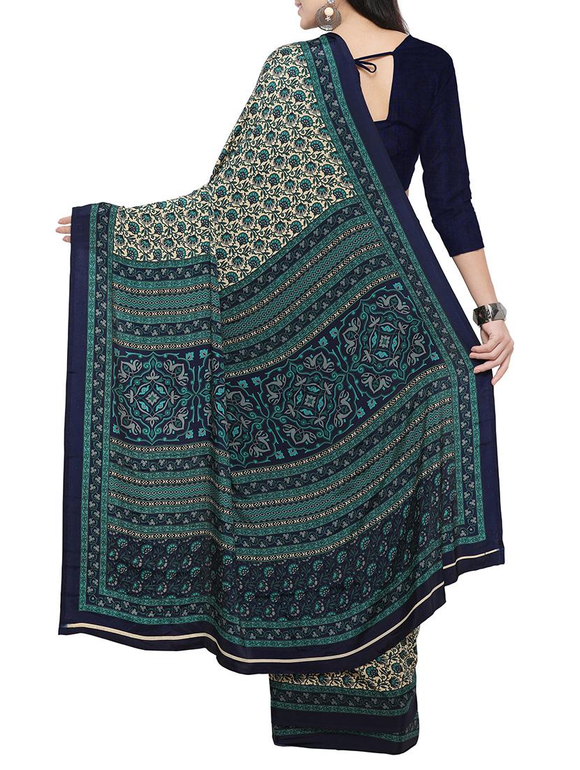 beige crepe printed saree with blouse - 14433828 - Zoom Image - 2