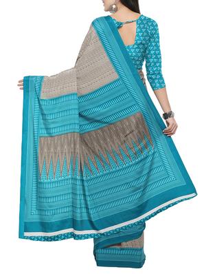 grey crepe printed saree with blouse - 14433829 - Standard Image - 2