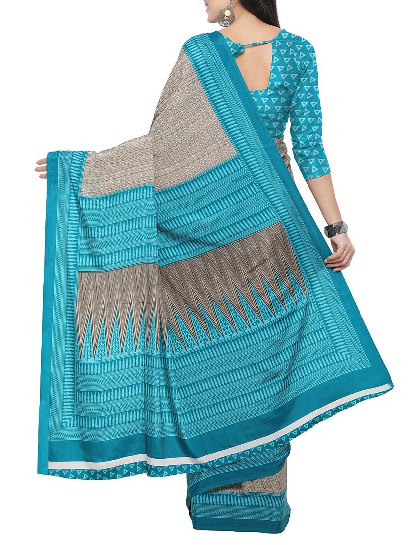 grey crepe printed saree with blouse - 14433829 - Zoom Image - 2