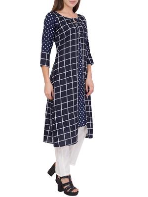 blue crepe kurta pant set - 14437687 - Standard Image - 2