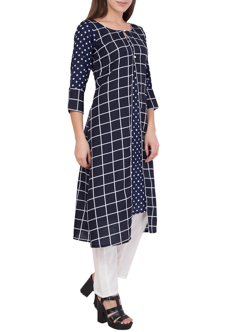 blue crepe kurta pant set - 14437687 - Zoom Image - 2