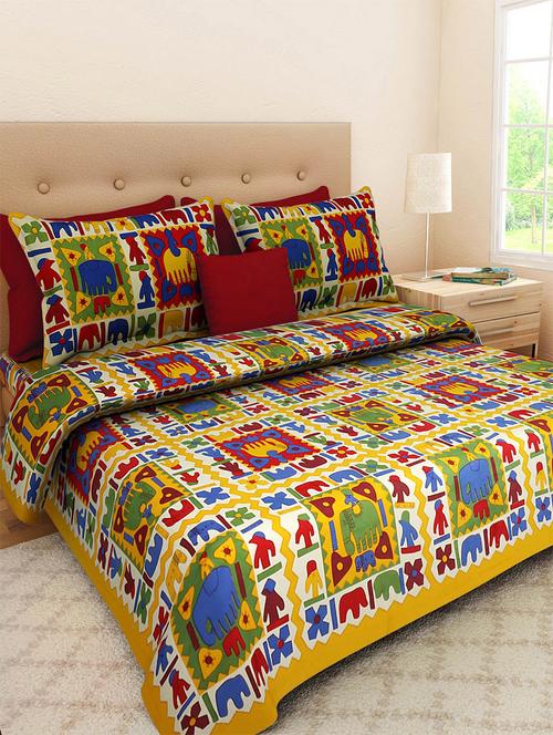 pure cotton rajasthani traditional double bed sheet with 2 pillow covers - 14446337 - Standard Image - 1